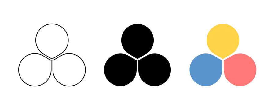 Flower diagram with 3 petals. Flower with three leaves shape icon. Infographic circle diagram. Pie chart. Abstract graphic element. Round wheel chart. Vector illustration isolated on white background.