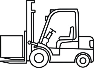Line art forklift truck delivering palletized cargo industrial logistics heavy machinery equipment isolated on transparent background