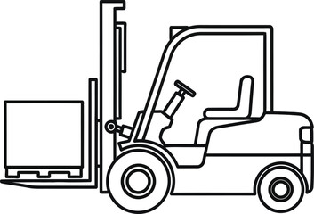Forklift truck loading cargo shipping warehouse industrial vehicle outline drawing minimalist symbol isolated on transparent background
