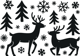 Deer and Snowflakes Illustration for Winter and Christmas-themed Designs