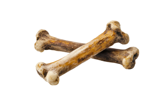 Animal leg bones crossed together isolated on transparent background. Dog bone isolated on white background.