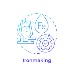 Ironmaking blue gradient concept icon. Blast furnace. Ore converting into molten iron. Steel manufacturing process. Round shape line illustration. Abstract idea. Graphic design. Easy to use in