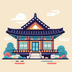 Fototapeta premium flat illustration of a traditional Korean house