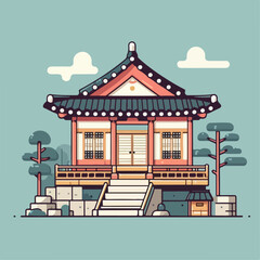 flat illustration of a traditional Korean house