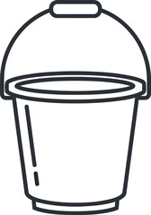 Simple line art drawing of a classic bucket with a handle for various uses isolated on transparent background