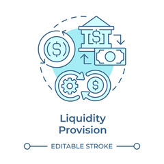 Liquidity provision soft blue concept icon. Economy regulation. Money flow, financial market. Round shape line illustration. Abstract idea. Graphic design. Easy to use in infographic, presentation