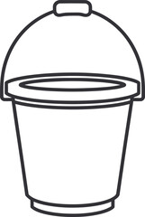 Simple outline drawing of an open bucket with a handle and lid for various uses isolated on transparent background