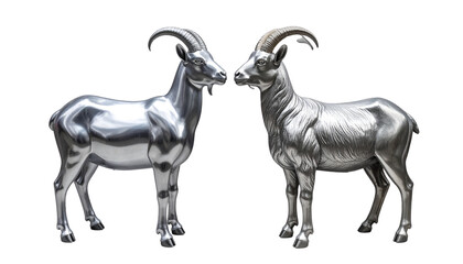 Elegant Silver Goat Figurine Isolated on Transparent Background