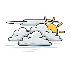 illustration of the sun shining behind the clouds. isolated on a white background.