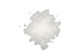 Abstract white smoke cloud dispersing, featuring bright glitter and sparkling light particles. Transparent background