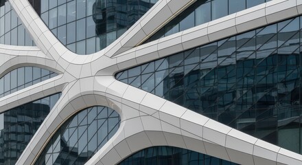 Modern architectural detail of innovative facade with glass and steel