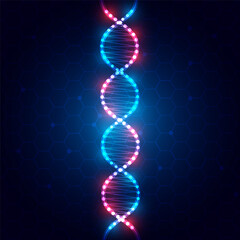 Abstract Digital Network Background with Glowing DNA and Hexagon Structure.