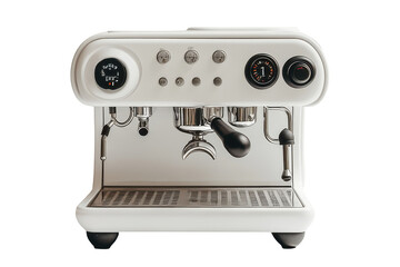 Modern white espresso machine isolated on transparent background. White espresso machine on white background.