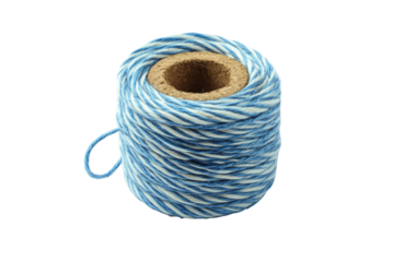 Blue and white bakers twine spool isolated on transparent background. Blue striped cotton bakers twine spool isolated on white background.