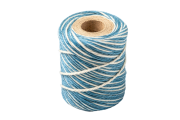 Blue and white bakers twine spool isolated on transparent background. Blue striped cotton bakers twine spool isolated on white background.