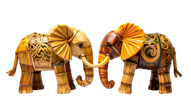 Artistic Bamboo Elephant Craftwork – isolated on transparent background