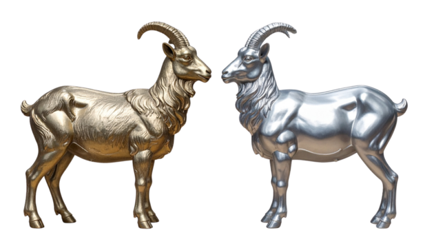  Smooth Metallic Silver Goat Artwork Isolated on White