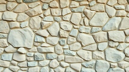 Stone wall texture background with irregular natural rock pattern and beige color. Generative AI.