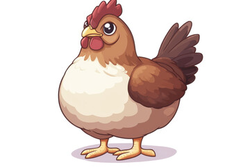 Naklejka premium Cute cartoon chicken standing isolated on transparent background. Brown chicken hen standing isolated white background.