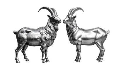 Polished Silver Goat Artwork Isolated on White