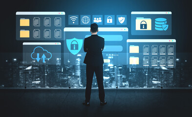 Secure login and file management interface with folder, password, and encryption icons for cybersecurity visualization Parse