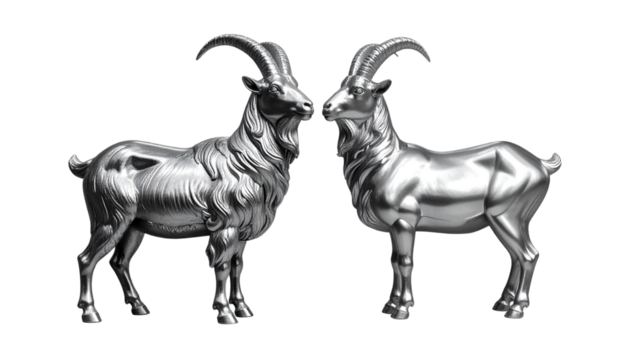 Polished Silver Goat Artwork Isolated on White