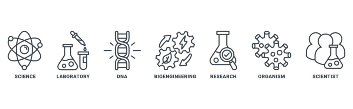 biotechnology icon set vector concept with icon of science, laboratory, dna, bioengineering, research, organism, scientist 