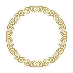 Ornate gold circle floral frame on a white background. Vector illustration.