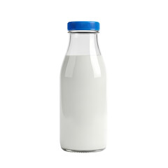 Refreshing milk in glass bottle, dairy drink