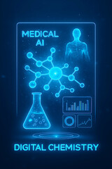 Futuristic medical data analysis on transparent touch screen in lab environment