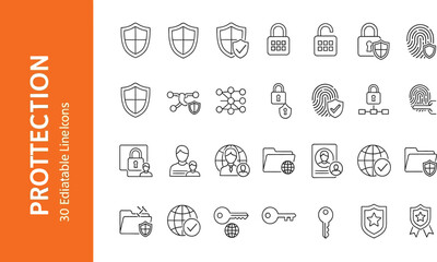 Protection Icons 30 Editable Line Icons for Security, Privacy, and Digital Safety