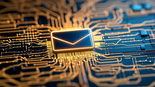 Digital Envelope Circuit Board Glowing Lines. Email Technology Communication Concept