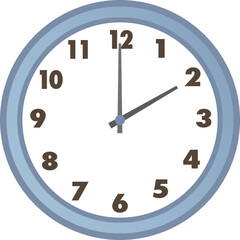 Close up of a round analog clock showing twelve o clock exactly