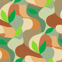 Seamless vector pattern of flowing organic shapes and leaves,