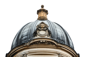 Ornate white dome architectural detail isolated on transparent background. Dome of a building isolated on white background.