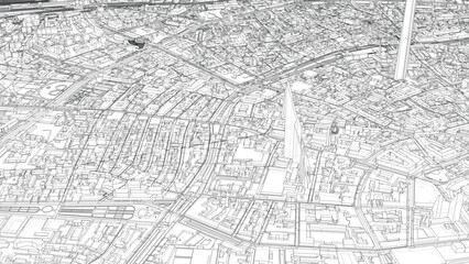 Intricate Cityscape Wireframe