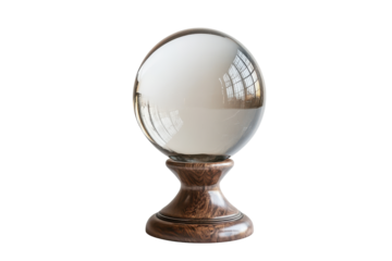 Crystal earth globe trophy isolated on transparent background. Glass ball on a stand isolated on white background.