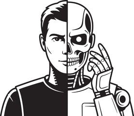 Cyborg Binary Code Silhouette Vector Illustration Technology Human Machine Future