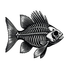 Detailed Vintage Fish Skeleton Illustration Vector