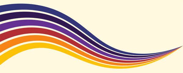 Abstract colorful 70s background vector. Vintage retro wallpaper with rainbow stripes and wavy lines.