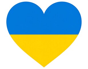 A heart-shaped graphic displaying blue and yellow horizontal bands against a white background