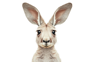Fototapeta premium Close up portrait of a kangaroo face isolated on transparent background. kangaroo with large ears on white background.