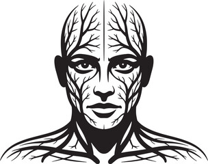 Human Anatomy: Veins and Arteries Face Head Silhouette Vector Illustration Art