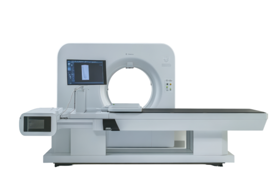 Medical ct scanner machine isolated on transparent background. Machine with a monitor and a scanner isolated on white background.