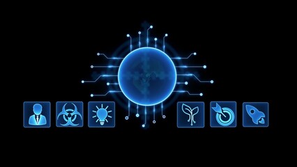 Digital sphere with interconnected icons representing business and innovation technology globe