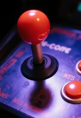 Closeup shot of a joystick of a vintage arcade videogame - Coin-Op