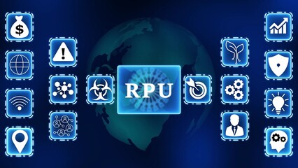 Futuristic digital network with RPU in the center and global imagery remote processing unit earth