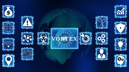 Illuminated Digital Icons Surrounding a Luminous Globe Representing Global Systems and Concepts earth