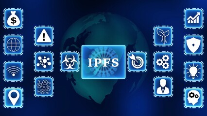 IPFS decentralized storage concept with global network and data icons IPFS blockchain