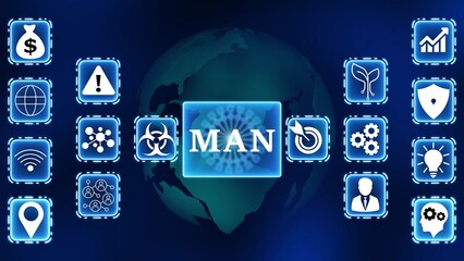 MAN Network Icons Connected to Global Earth Background Digital Technology Concept image photo